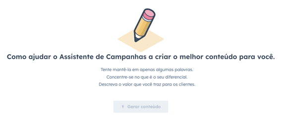 captura de tela do assistente de campanhas ajudando a criar conteúdo para anúncios no Google Ads
