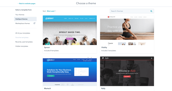 hubspot themes in der übersicht