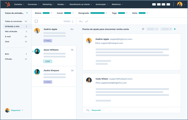 caixa de entrada compartilhada do software de Help Desk da HubSpot