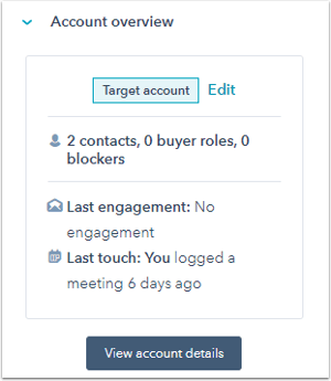 Right sidebar card of "account overview ". a button to view account details is also visible.