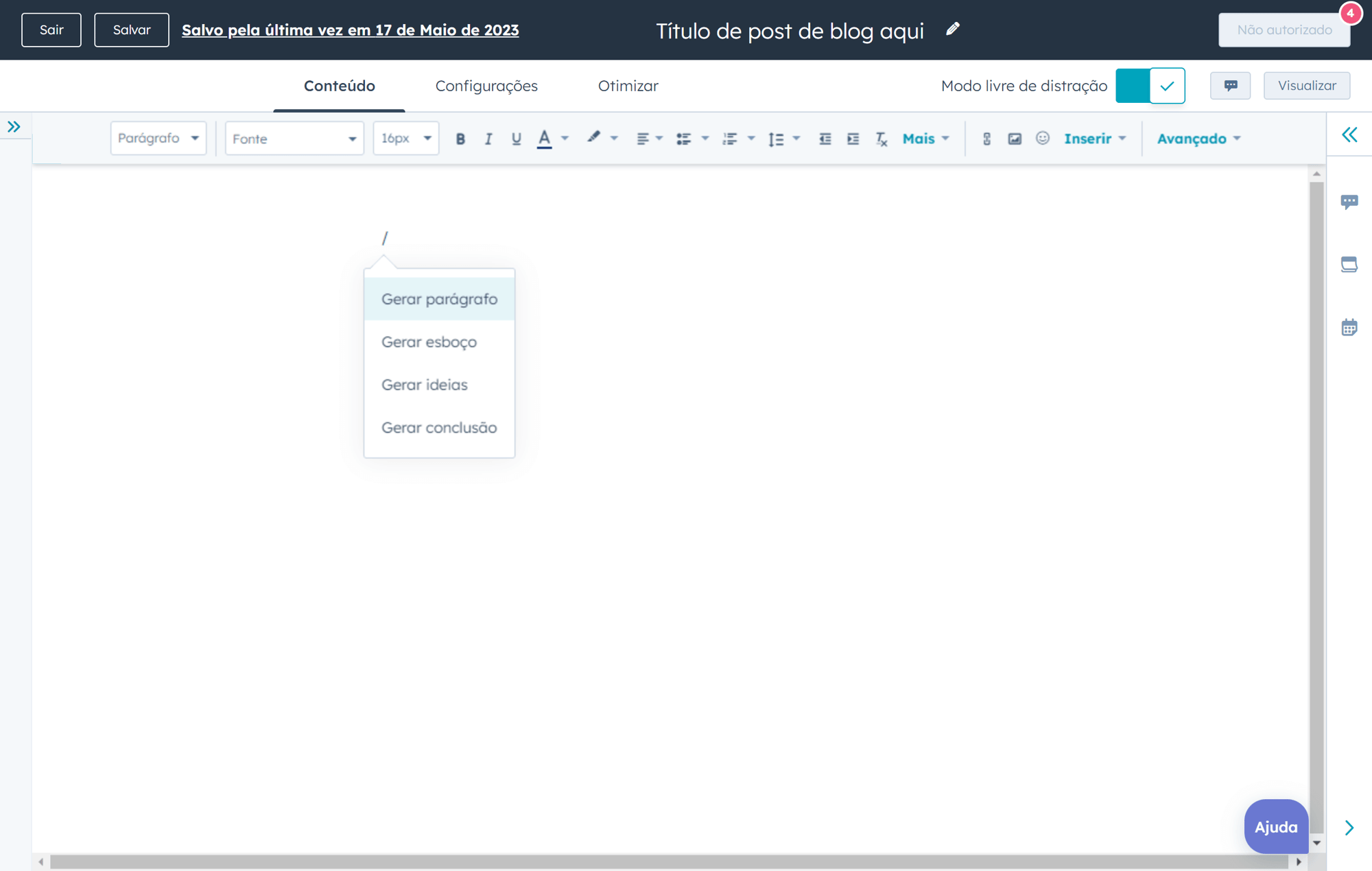 ia geradora de conteúdos de blog da HubSpot gera parágrafo