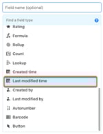 Screenshot showing the Last modified time field in Airtable.