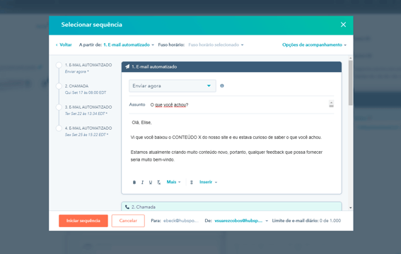 interface da ferramenta de programação de e-mail da HubSpot