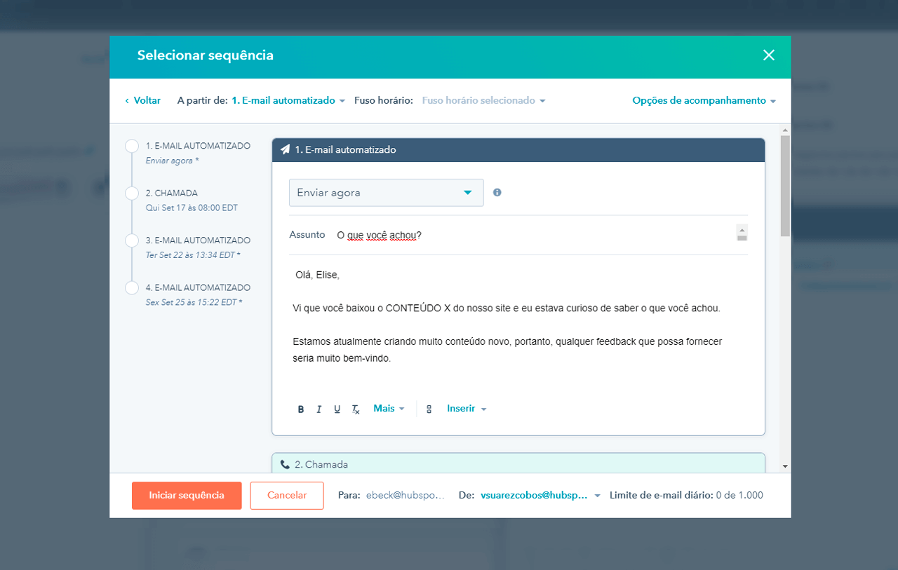 interface da ferramenta de programação de e-mail da HubSpot