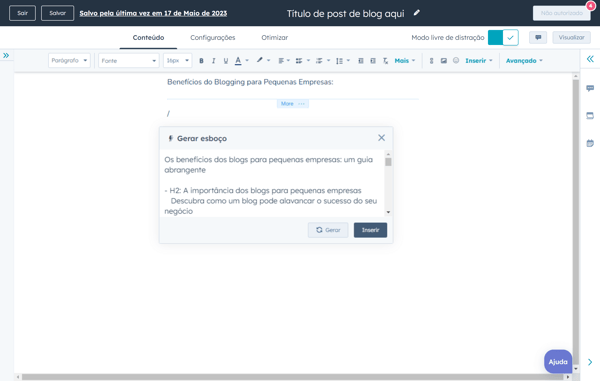 ia geradora de parágrafos da HubSpot