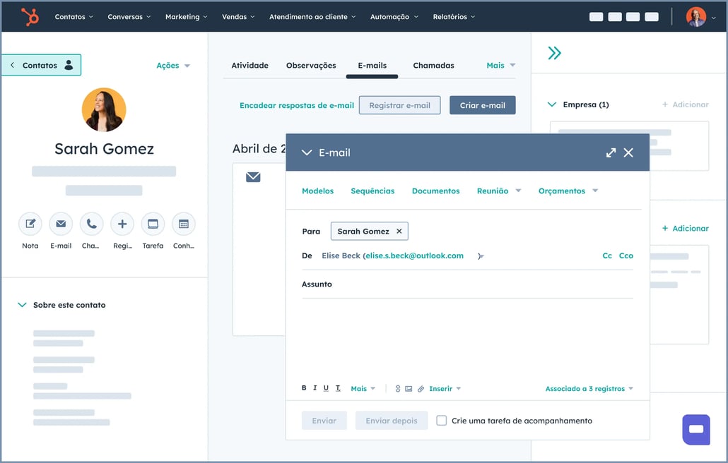 captura de tela do software de gerenciamento de e-mail de equipe da HubSpot
