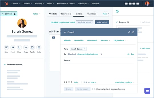 captura de tela do software de gerenciamento de e-mail de equipe da HubSpot