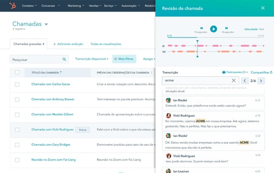 software de insights de conversas da HubSpot