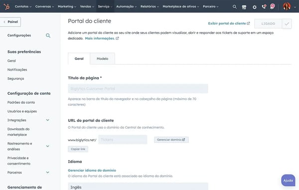 captura de tela de portal do cliente fortalecendo a transparência entre times