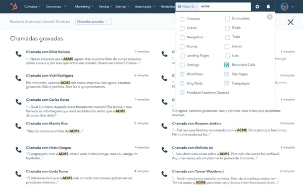 gravação de ligação com cliente disponível no software de inteligência de conversas da HubSpot
