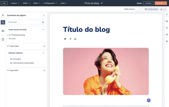 interface da ferramenta de blog da HubSpot