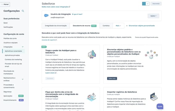 sincronização de dados entre a HubSpot e a Salesforce