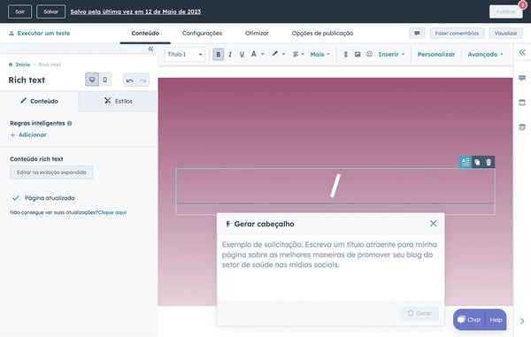gerador de conteúdo da HubSpot reescrevendo um título
