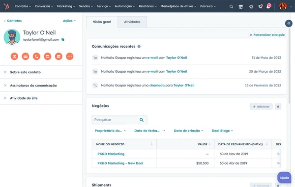 histórico de e-mails do lead na ferramenta de e-mail tracking da HubSpot