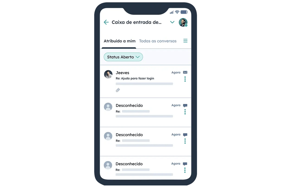 captura de tela mostra como funciona o atendimento ao cliente no celular disponível no aplicativo da HubSpot 
