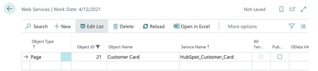 Screenshot how to add 21 and Customer Card for the Object ID and name in Microsoft Business Central.