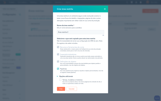 captura de tela da estrutura de sandbox da HubSpot