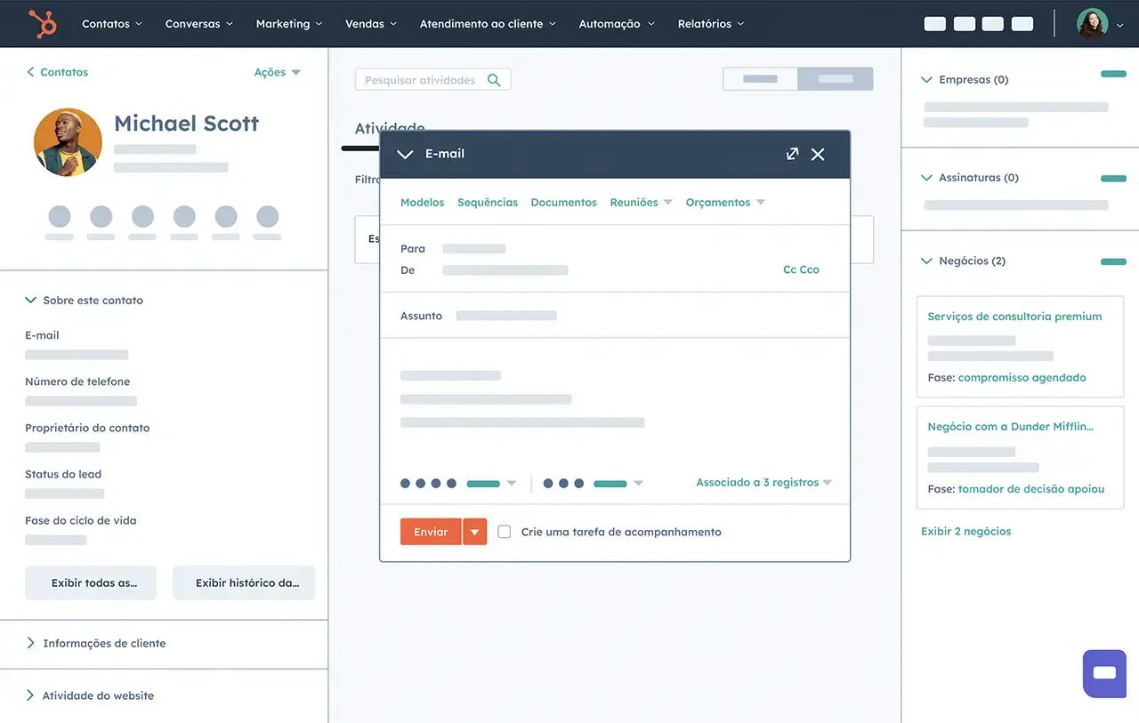 modalidade de pagamento via e-mail do software de Help Desk da HubSpot
