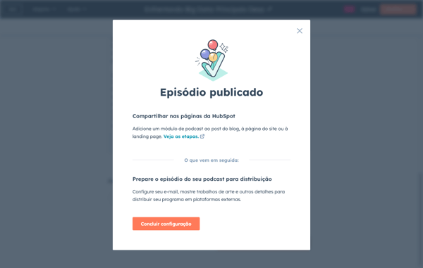captura de tela da publicação de podcasts no software de podcasts da HubSpot