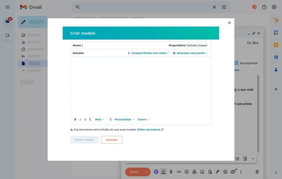 Criador de modelos de e-mail da HubSpot mostrando um esboço na caixa de entrada