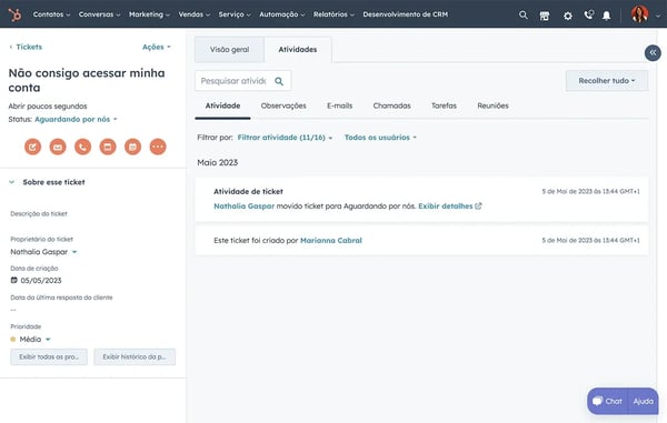 captura de tela de serviço de help desk da HubSpot
