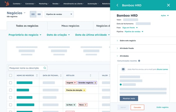 interface do software de acompanhamento de vendas da HubSpot