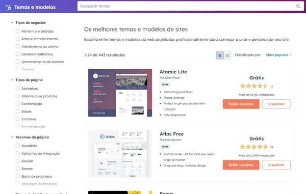 marketplace de templates da HubSpot 