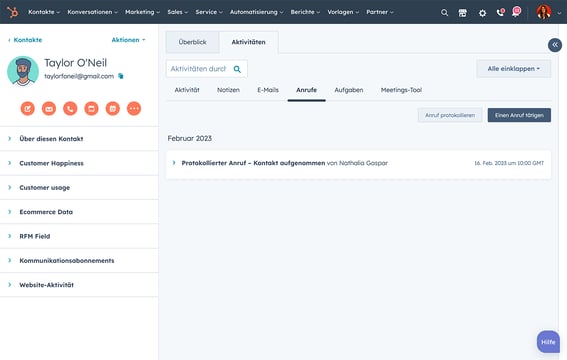 Bildschirmfoto eines Transkripts in der Software zur Anrufprotokollierung