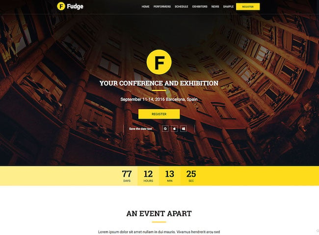 fudge-event-website-theme for wordpress