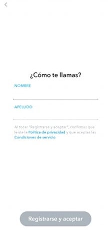 Ingresar nombre en Snapchat
