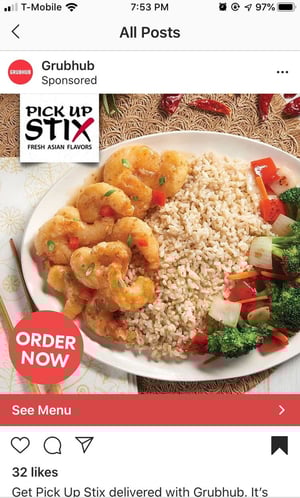Grubhub places image ad on Instagram.