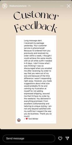 Instagram story idea customer reviews