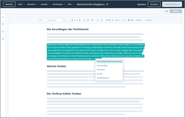 Markenidentitaet: HubSpot-Editor zur Erstellung von Blogbeitraegen 