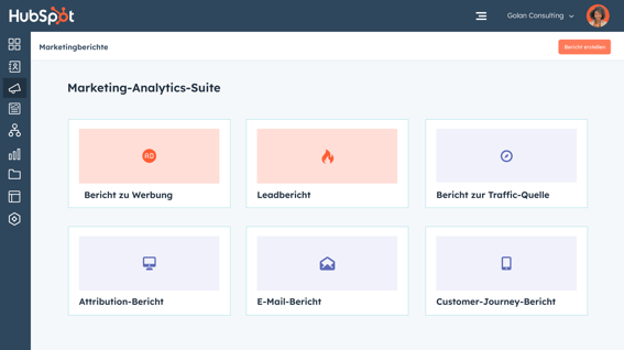 Vereinfachte Benutzeroberfläche von HubSpot mit Marketing-Analytics