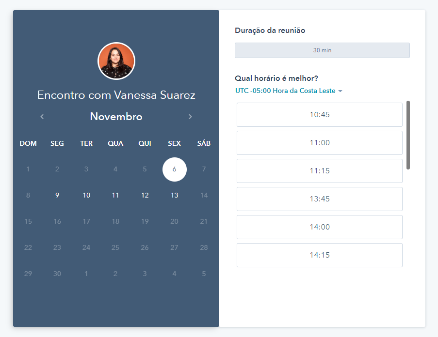 print screen do agendador de reuniões gratuito da HubSpot