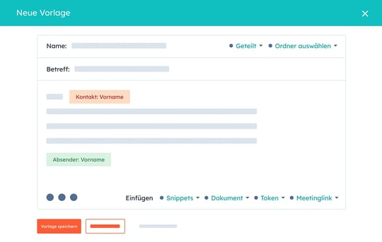 Ansicht der Bearbeitungsoberfläche für Vorlagen im E-Mail-Vorlagendesigner von HubSpot