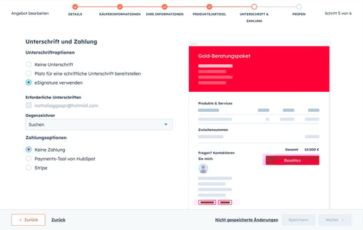Die HubSpot-Benutzeroberfläche zeigt, wie jemand mit Commerce Hub einen Zahlungslink einrichtet