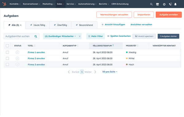Aufgabenliste für die Anrufprotokollierung