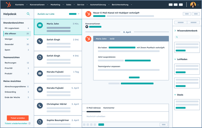 Screenshot Kundenservice-Automatisierung-Software HubSpot Helpdesk