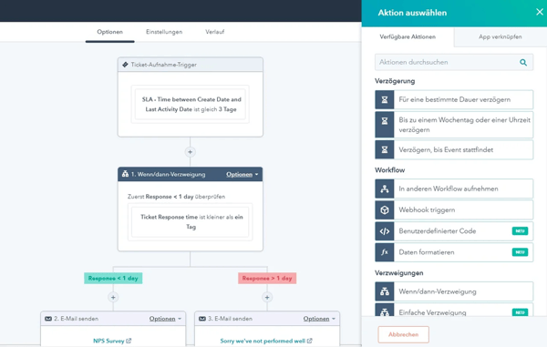 Ansicht eines Workflows zur Automatisierung von Prozessen