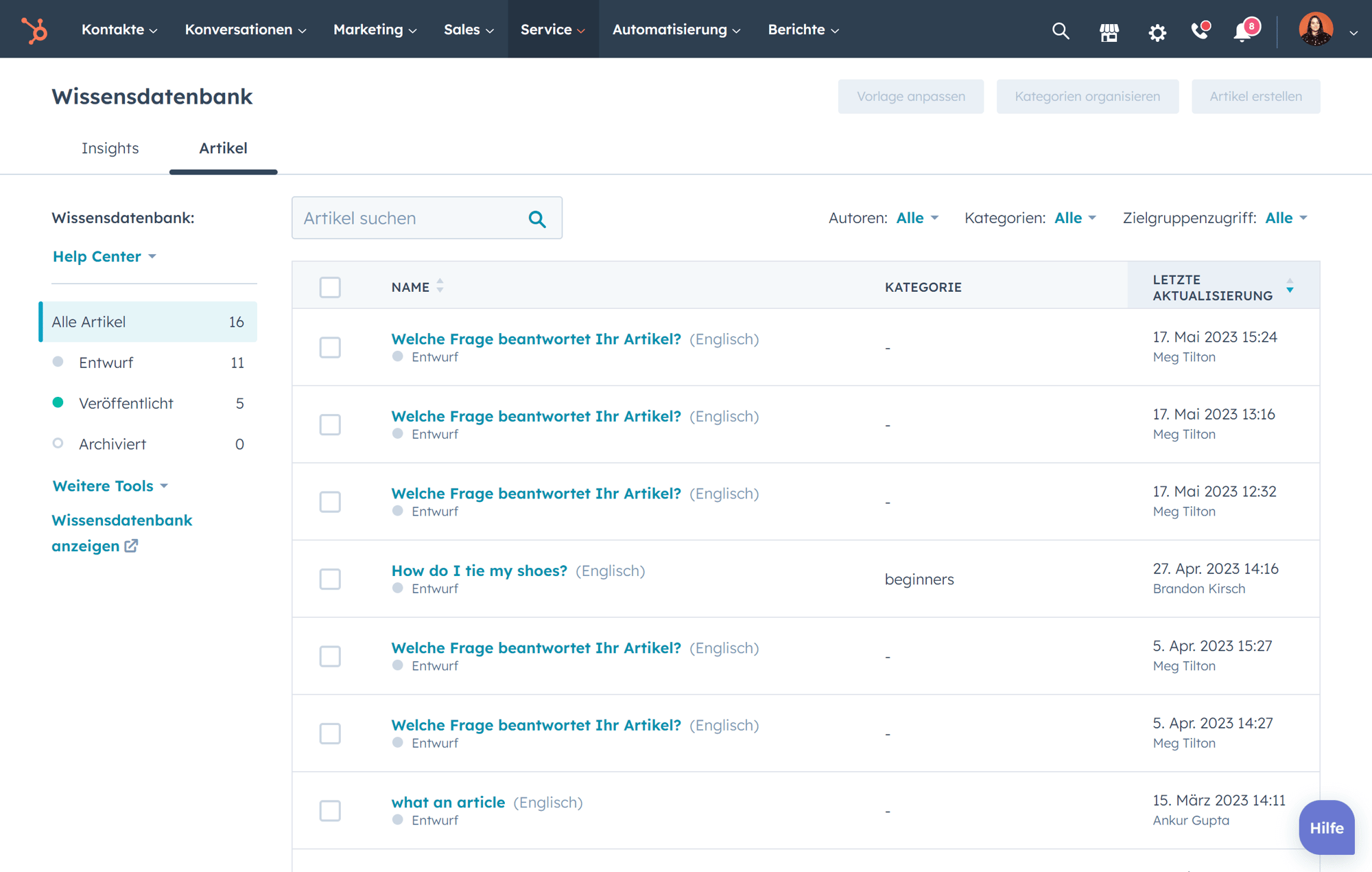 Liste von Wissensdatenbankartikeln, um Ihrer Kundschaft zu helfen