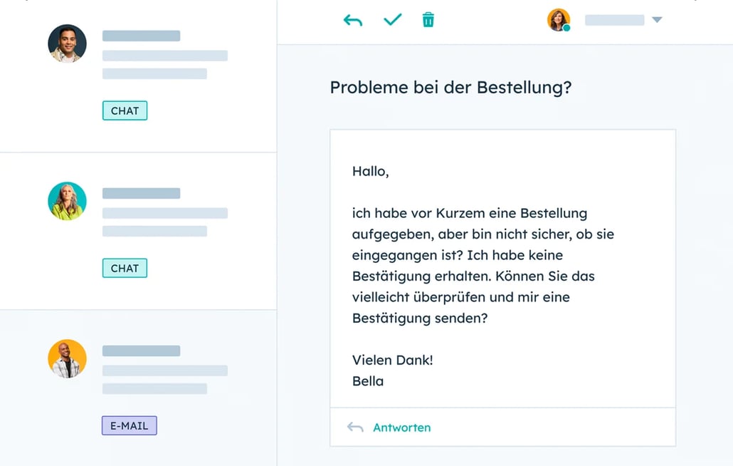 Das Ticketsystem von HubSpot zeigt den Posteingang