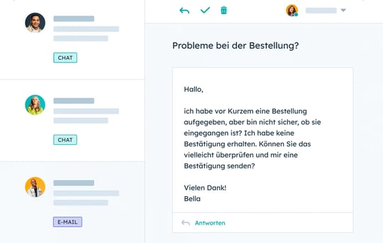 Das Ticketsystem von HubSpot zeigt den Posteingang