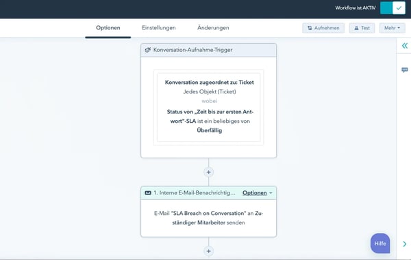 Ansicht eines Workflows zur Automatisierung von SLA-Kommunikation