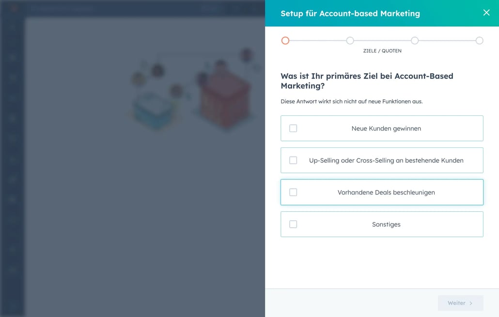 Die Benutzeroberfläche von HubSpot zur Einrichtung von Account-basiertem Marketing zeigt, wie die Funktion aktiviert wird.