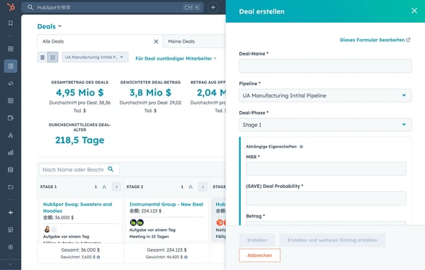 Ansicht des Deal-Dashboards