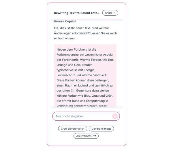 HubSpot KI: Ein Text wird unter Anwendung der Markenidentitaet ueberarbeitet