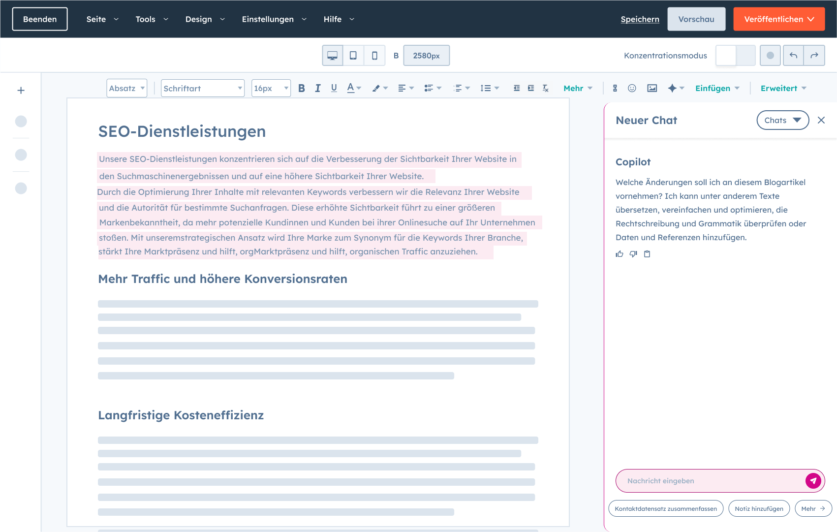 Screenshot des HubSpot Breeze Content Agent