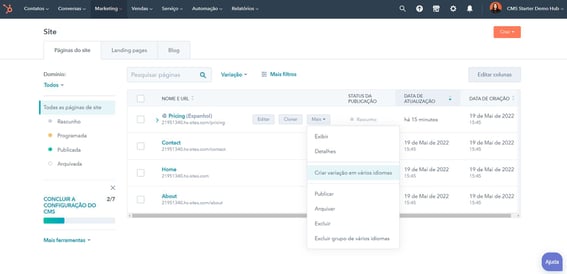 Crie páginas em vários idiomas diferentes