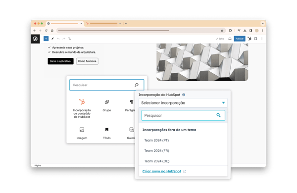 incorporação de conteúdo (embedding) na ferramenta de CMS da HubSpot